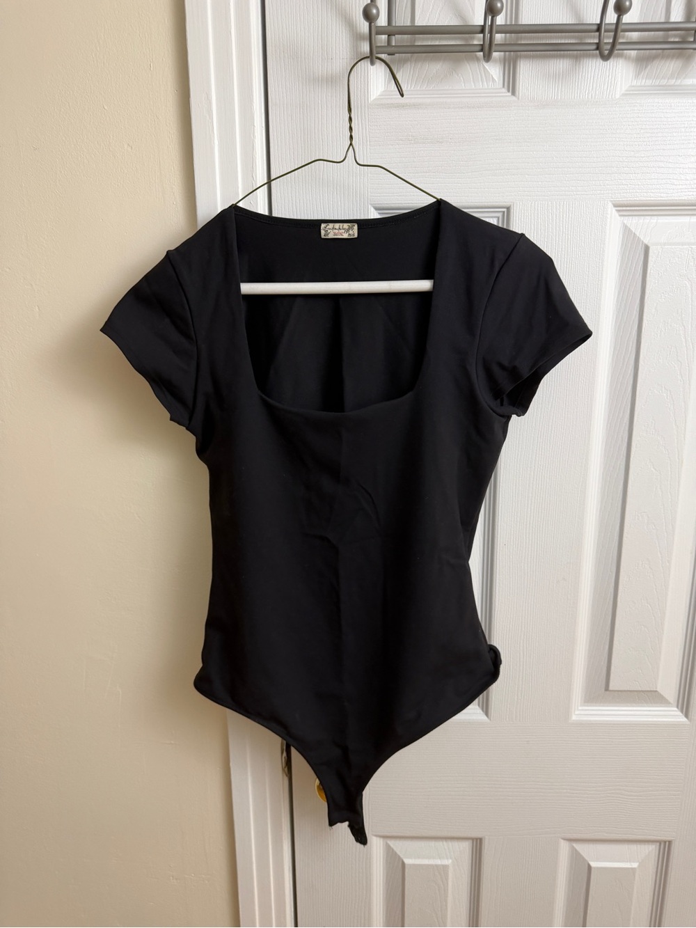 Free People Black Scoop Neck Short Sleeve Bodysuit